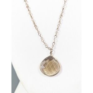 Express Gold Tone Long Pendant Necklace Smoky Gray Disc 34"